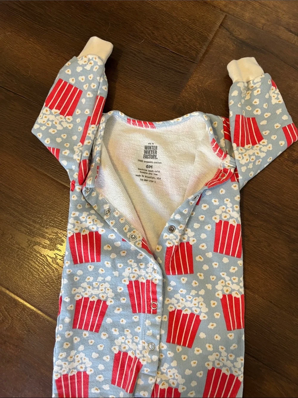 Winter Water Factory Blue Popcorn-Print Baby Romper Sz 6 months